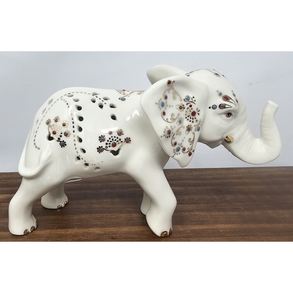 Lenox Jewels of Light Elephant Pierced Ivory Fine China Sculpture 24k Gold NEW - Picture 3 of 10